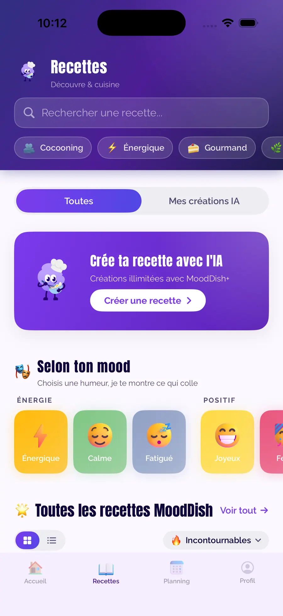 Page recette MoodDish